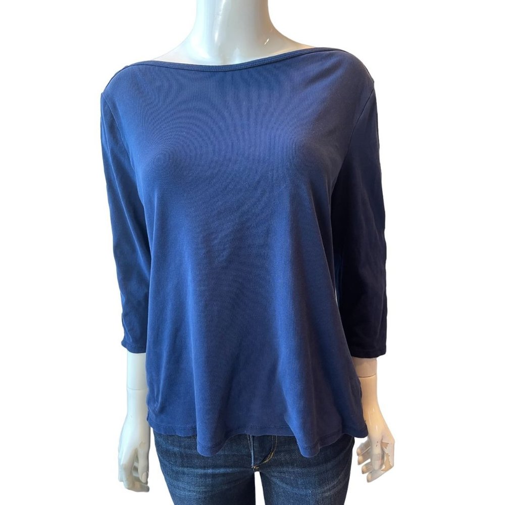 Lauren Ralph Lauren Womens Blouse Top Lace Up Sleeve Boat Neck Blue Size X Large